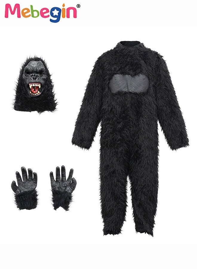 MEBEGIN Kids Gorill Costume Set with Plush Bodysuit, Gorilla Mask and Gloves, Realistic Animal Outfit for Kids, Funny Cosplay Outfit, Suitable for Dress-Up, Animal Themed Parties and Playtime Adventures - Image 2